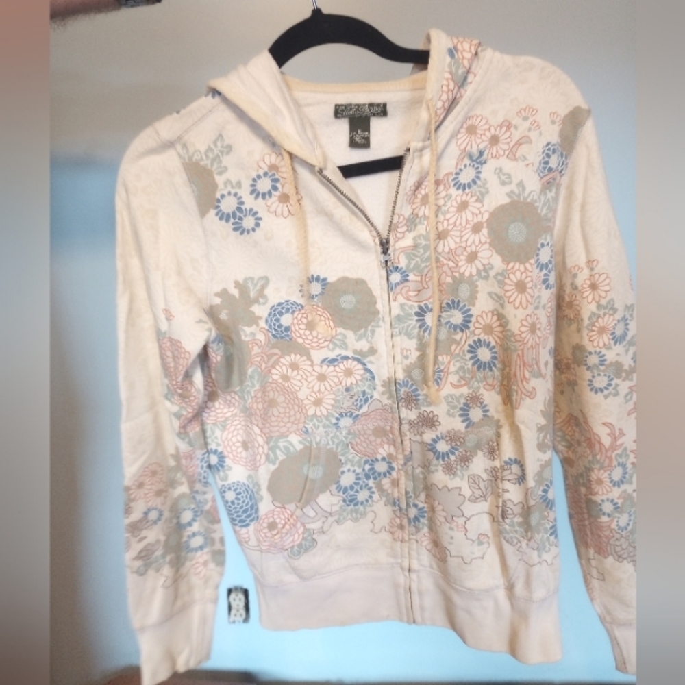 Late 90s/early 2000s Lucky Brand floral zip sweatshirt.